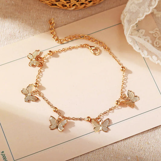 Bohemian Trend Fashion Anklets Golden Silver Color Butterfly Accessories for Women Summer Beach Ankle Foot Chain Jewelry