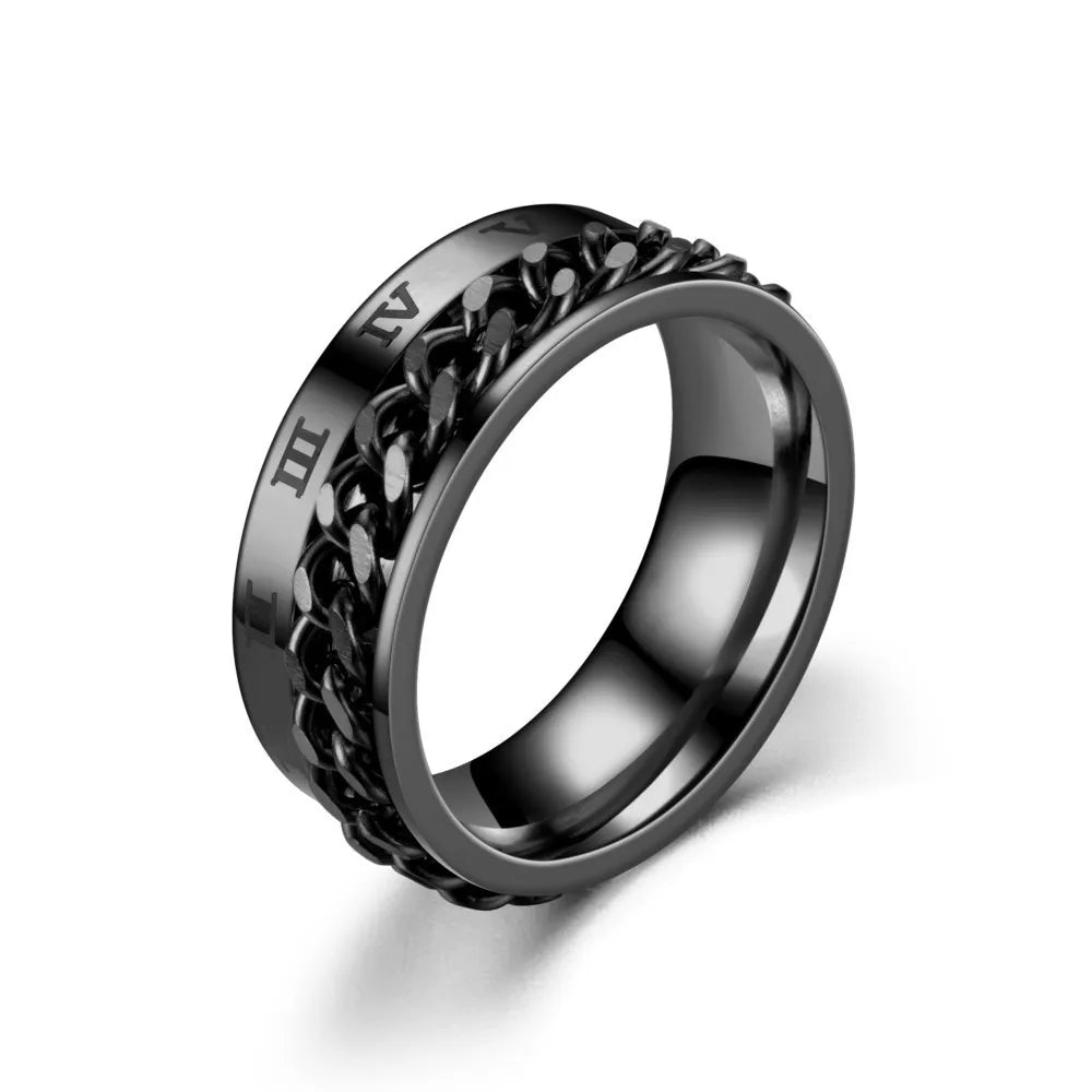 Numerals Rotating Chain Black Ring